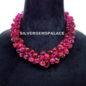 AAAA+ Rare Pink Sapphire Faceted Teardrop Beads Sapphire Drops Briolettes Juicy Pink Sapphire Gemstone Beads Large Drops Beads Necklace 12”