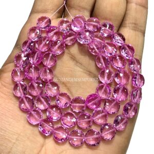 Aaaa+ Lustrous Pink Sapphire Gemstone Beads 9mm Pink Sapphire Faceted Coin Beads 18” Strand Wholesale Gemstone Jewelry Fine Sapphire Beads