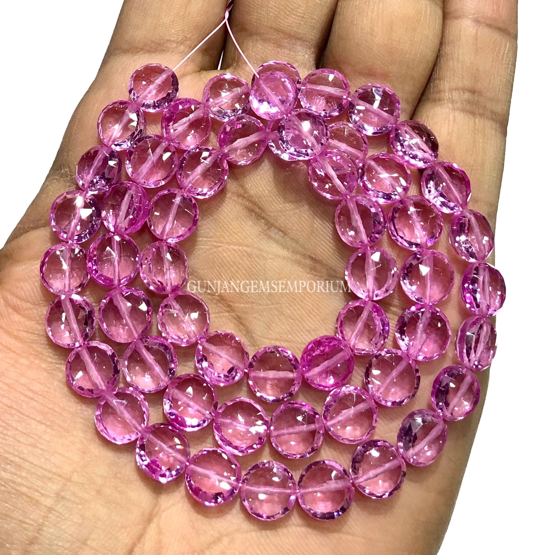 Aaaa+ Lustrous Pink Sapphire Gemstone Beads 9mm Pink Sapphire Faceted Coin Beads 18” Strand Wholesale Gemstone Jewelry Fine Sapphire Beads