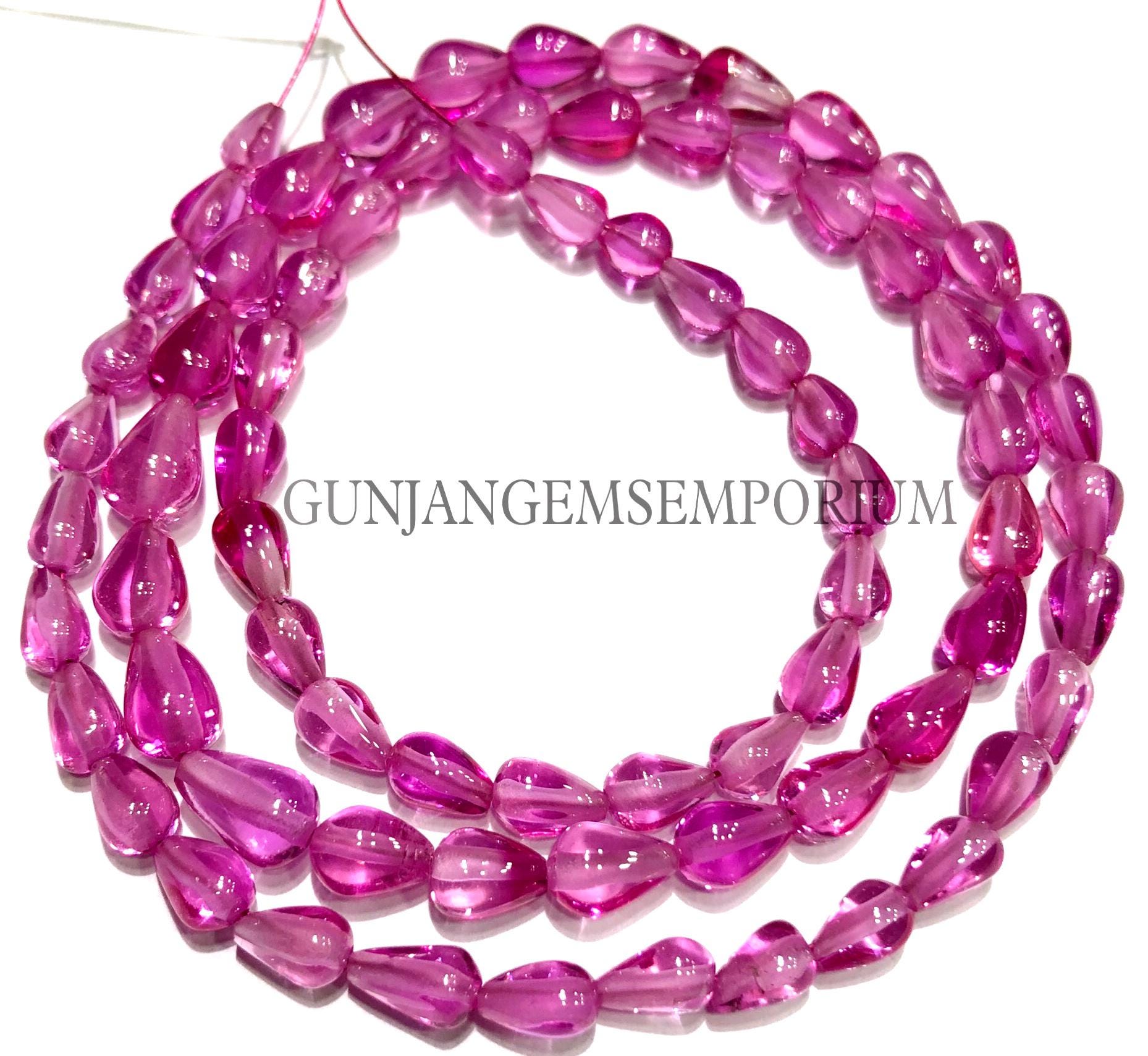 Aaaa Quality Pink Sapphire Drops Beads 6 / 7mm Straight Drilled Sapphire Smooth Teardrops Hand Polished Bright Sapphire Beads 17” Briolettes