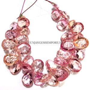 AAAA++ Padparadscha Sapphire Faceted Peardrops Peachy Pink Sapphire Pear Beads 4” Peach Sapphire Bracelet Pink Sapphire Beads 35 Pcs Strand