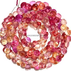 AAAA+ Full Of Colors Padparadscha Sapphire Faceted Onion Shape Beads Sunrise Peach Pink Sapphire Gemstone Jewelry Sapphire Drops Briolettes