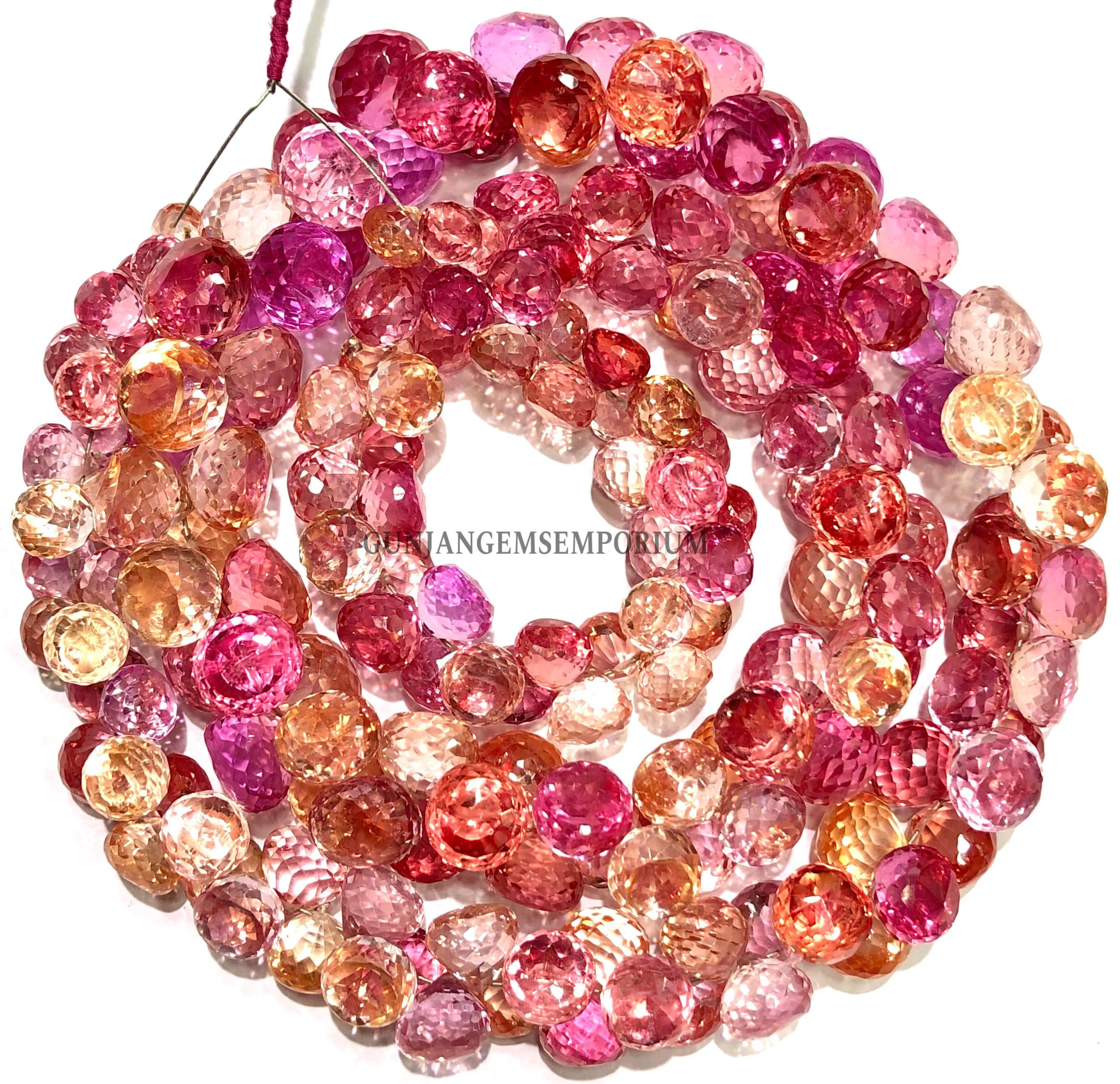 Aaaa+ Full Of Colors Padparadscha Sapphire Faceted Onion Shape Beads Sunrise Peach Pink Sapphire Gemstone Jewelry Sapphire Drops Briolettes