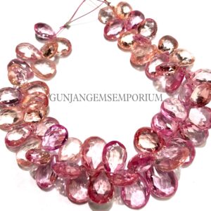 AAAA++ Padparadscha Sapphire Faceted Peardrops Peachy Pink Sapphire Pear Beads 7” Peach Sapphire Bracelet Pink Sapphire Beads 50 Pcs Strand