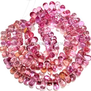 AAAA+ Rose Pink Padparadscha Sapphire Smooth Side Drilled Teardrop Beads 7-10mm 18” Rarest Colorful Pink Sapphire Beads For Jewelry Making