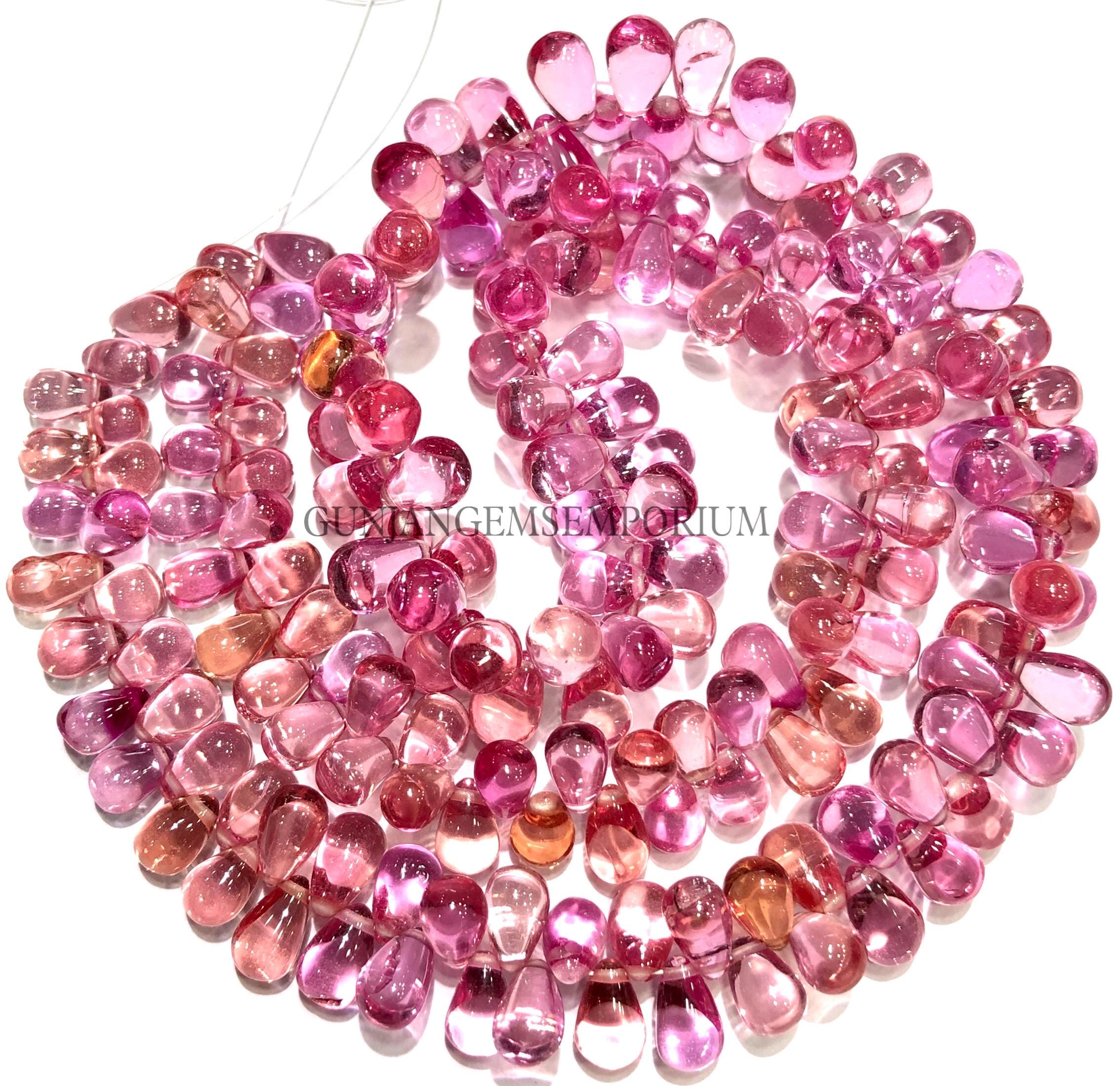 Aaaa+ Rose Pink Padparadscha Sapphire Smooth Side Drilled Teardrop Beads 7-10mm 18” Rarest Colorful Pink Sapphire Beads For Jewelry Making