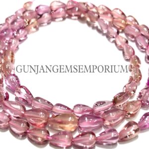 AAAA Quality Peach Pink Sapphire Drops Beads 5/7mm Straight Drilled Sapphire Smooth Teardrops Hand Polished Sapphire Beads 19” Briolettes