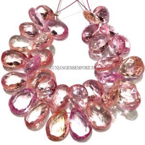 AAAA++ Padparadscha Sapphire Faceted Peardrops Peachy Pink Sapphire Pear Beads 4” Peach Sapphire Bracelet Pink Sapphire Beads 34 Pcs Strand