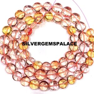 AAAA+ Rarest~Padparadscha Pink Sapphire Coin Beads,Smooth Coin Gemstone Beads Smooth Sapphire Beads Graduated String 7/10mm Coin String 18”