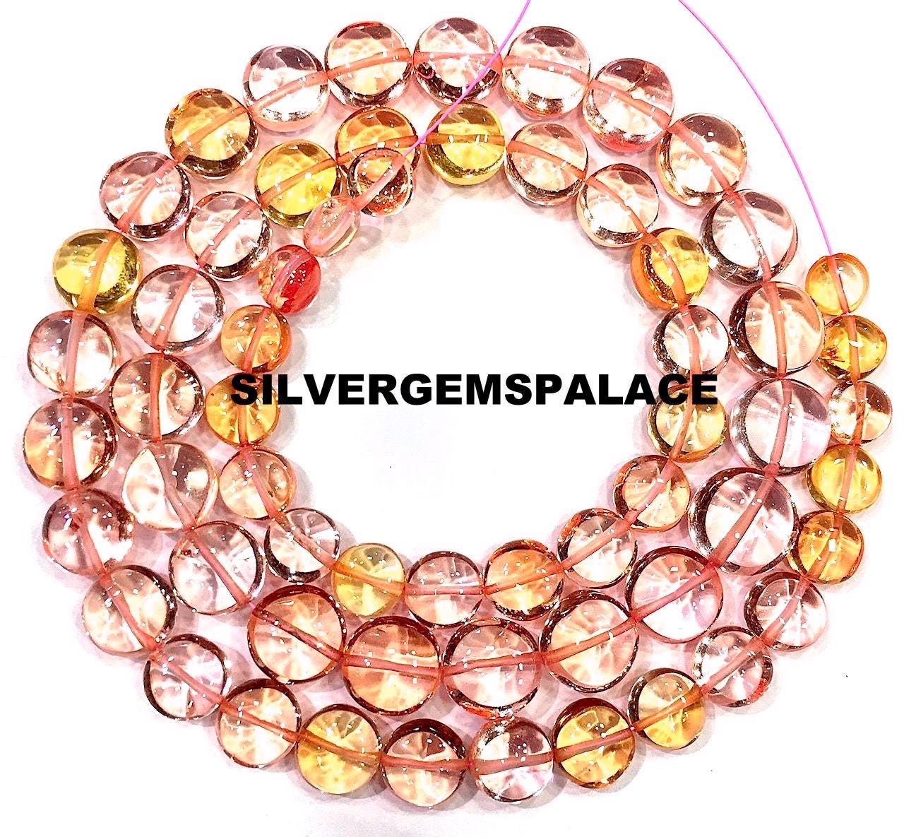 Aaaa+ Rarest~padparadscha Pink Sapphire Coin Beads,smooth Coin Gemstone Beads Smooth Sapphire Beads Graduated String 7/10mm Coin String 18”