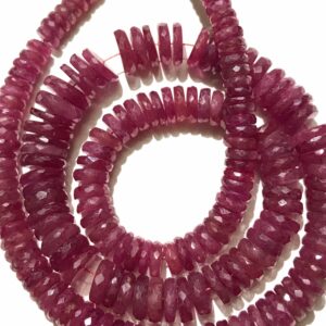 AAAA~Pink Colour Sapphire Gemstone Beads••Faceted Wheel Shape 7-8mm Width Natural Pink Sapphire Stone Beads••Tyre Shape Sapphire 18” Beads