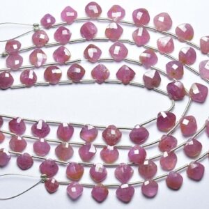 Pink Sapphire Briolette Bead Strand - 7 Inches - Beautiful Natural Faceted Pink Sapphire Cushion Briolettes - Size Is 6-7 Mm #1798