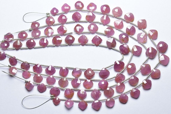 Pink Sapphire Briolette Bead Strand - 7 Inches - Beautiful Natural Faceted Pink Sapphire Cushion Briolettes - Size Is 6-7 Mm #1798