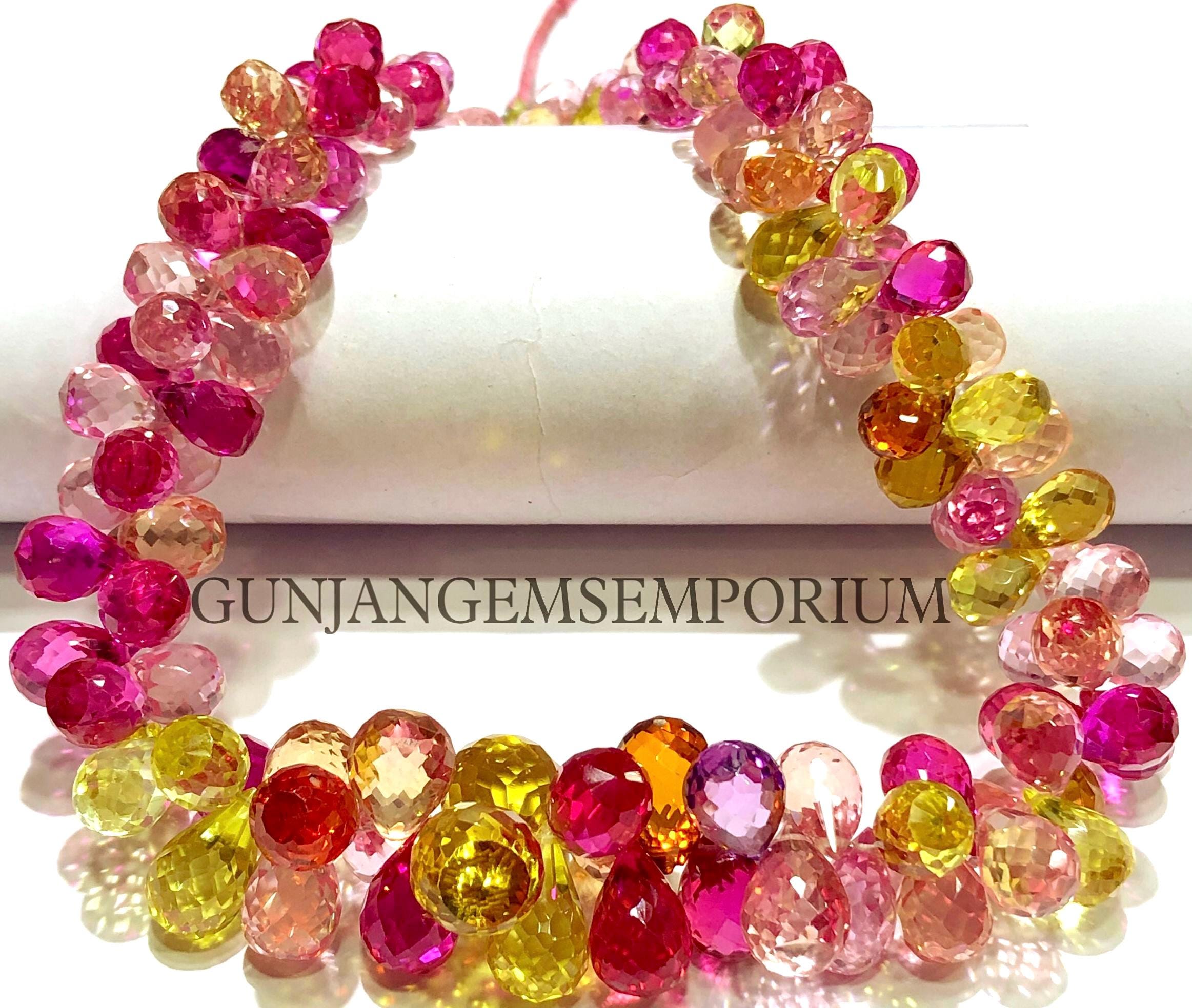 Magnificient Pink Sapphire Jewels~aaaa+ Colorful Sapphire Teardrops Faceted Sapphire Briolette Faceted Teardrops Rare Padparadscha Sapphires