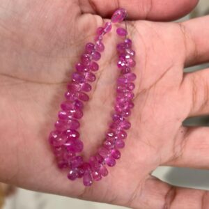 Natural Pink Sapphire Faceted Drops Shaped Briolettes Beads, Size 5-9mm