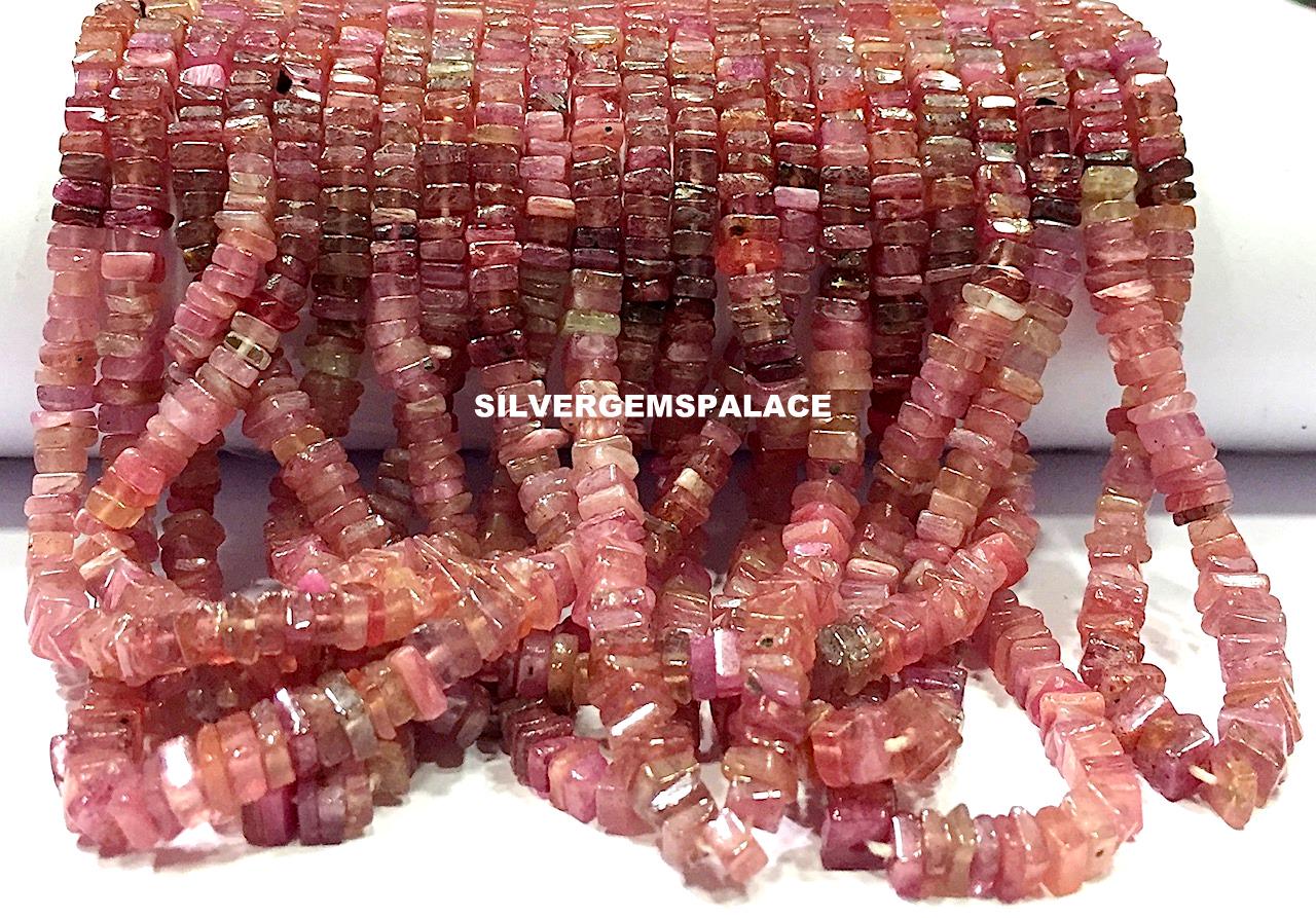 Natural Pink Sapphire Flat Square Beads Smooth Sapphire Beads Pink Sapphire Heishi Gemstone Beads Wholesale Sapphire Beads Wholesale Shop.