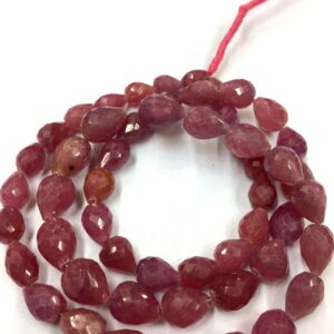 Natural Pink Sapphire Faceted Beads Pink Sapphire Faceted Teardrop Beads Pink Sapphire Gemstone 18" Strand