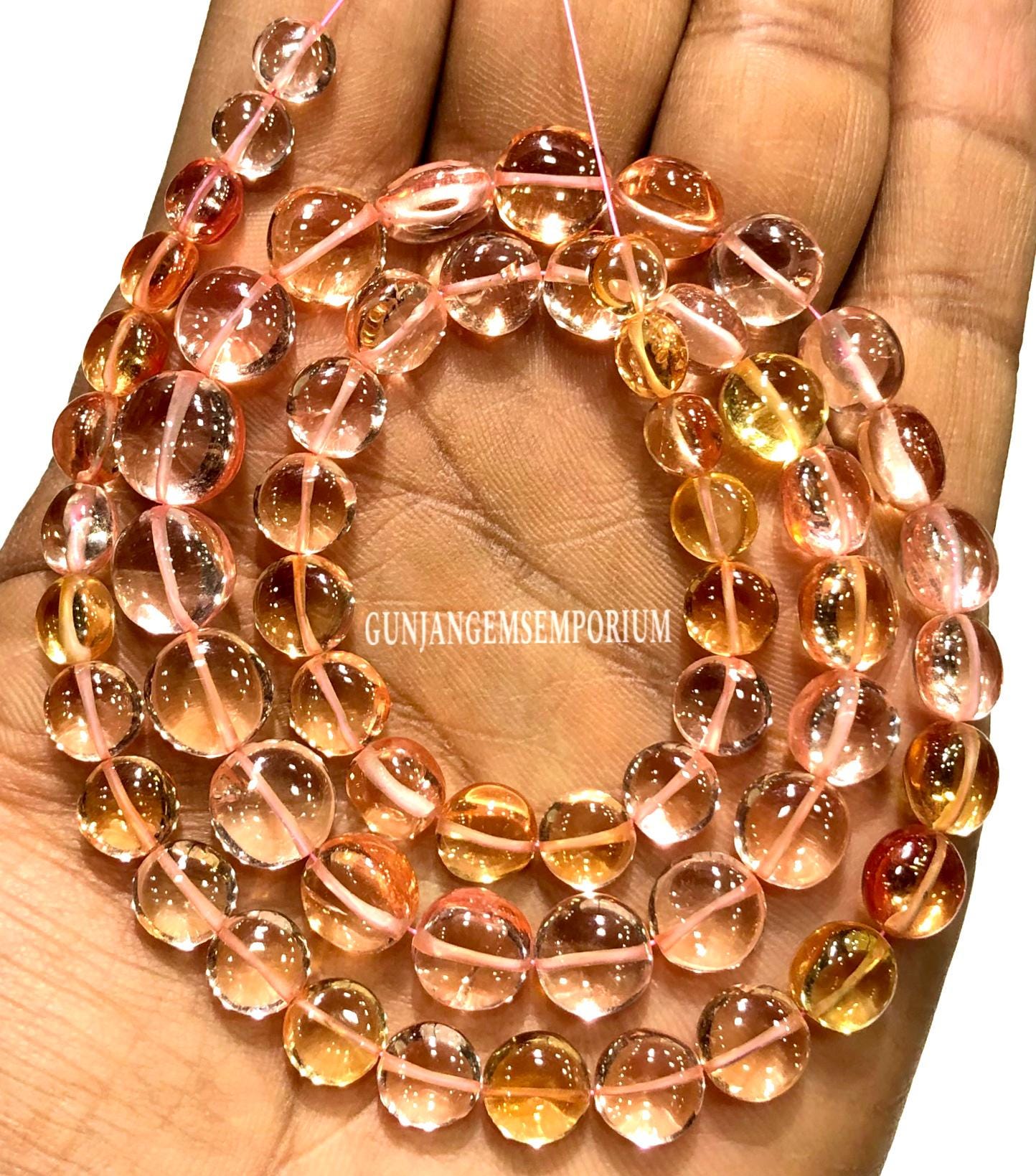 Padparadscha Orange Pink Sapphire Stone Beads, Aaaa+ Beautiful Peach Padparadscha Sapphire Coin Beads,7/9mm Smooth Coin Shape Beads Necklace