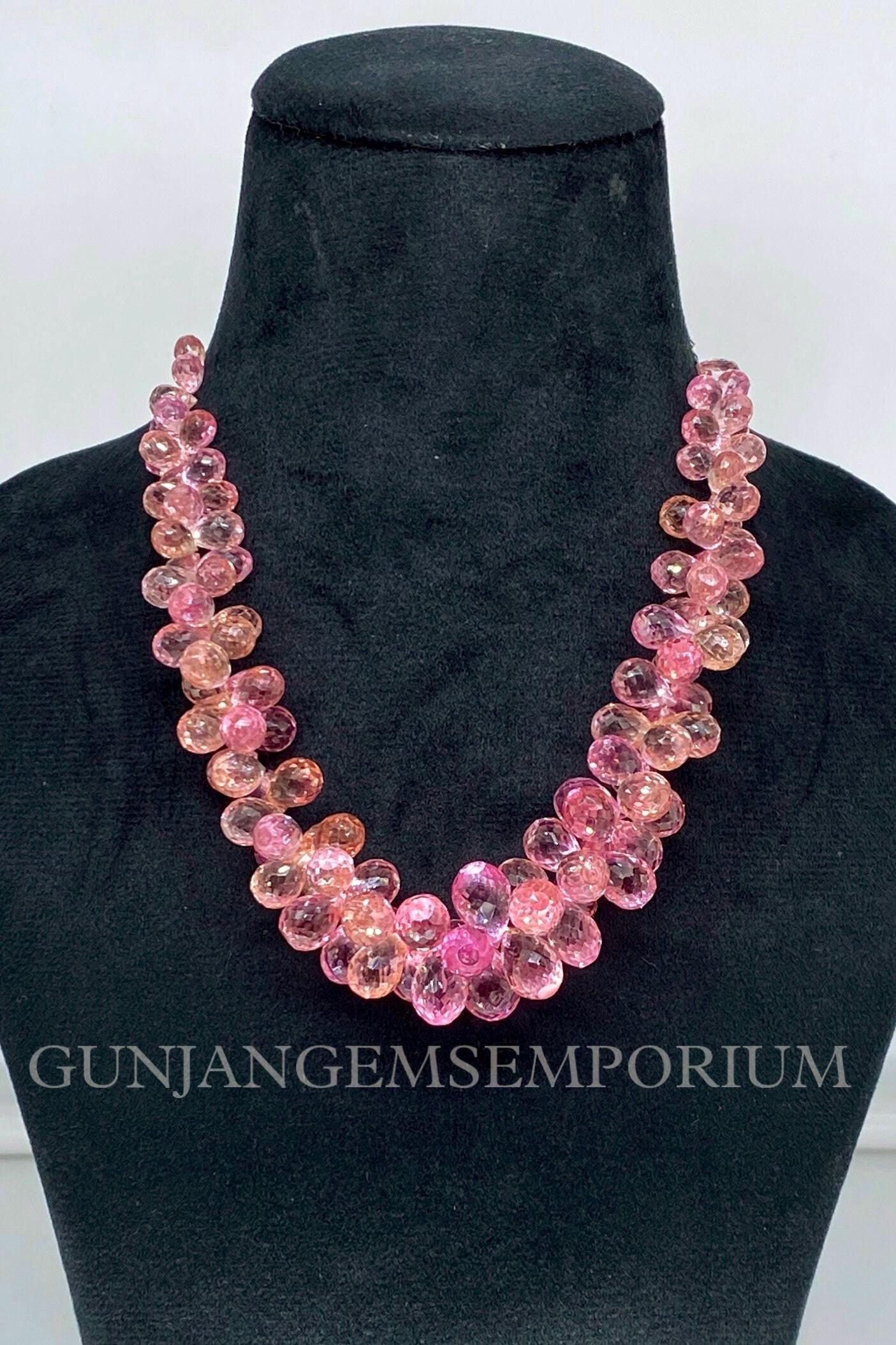 Pink Peach Padparadscha Sapphire Aaaa+ Quality~~rare Pink Sapphire Faceted Teardrop Beads Sapphire Teardrops Wholesale Sapphire 14” Necklace