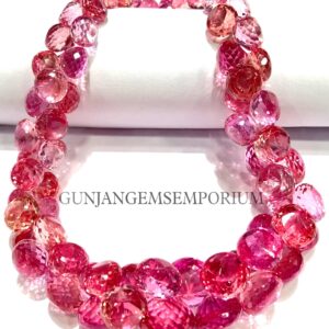RARE SPARKLING Pink Padparadscha Sapphire Gemstone Beads AAAA+ Colorful Deep Pink Sapphire Onion Shape Beads 11” Faceted Sapphire Briolettes