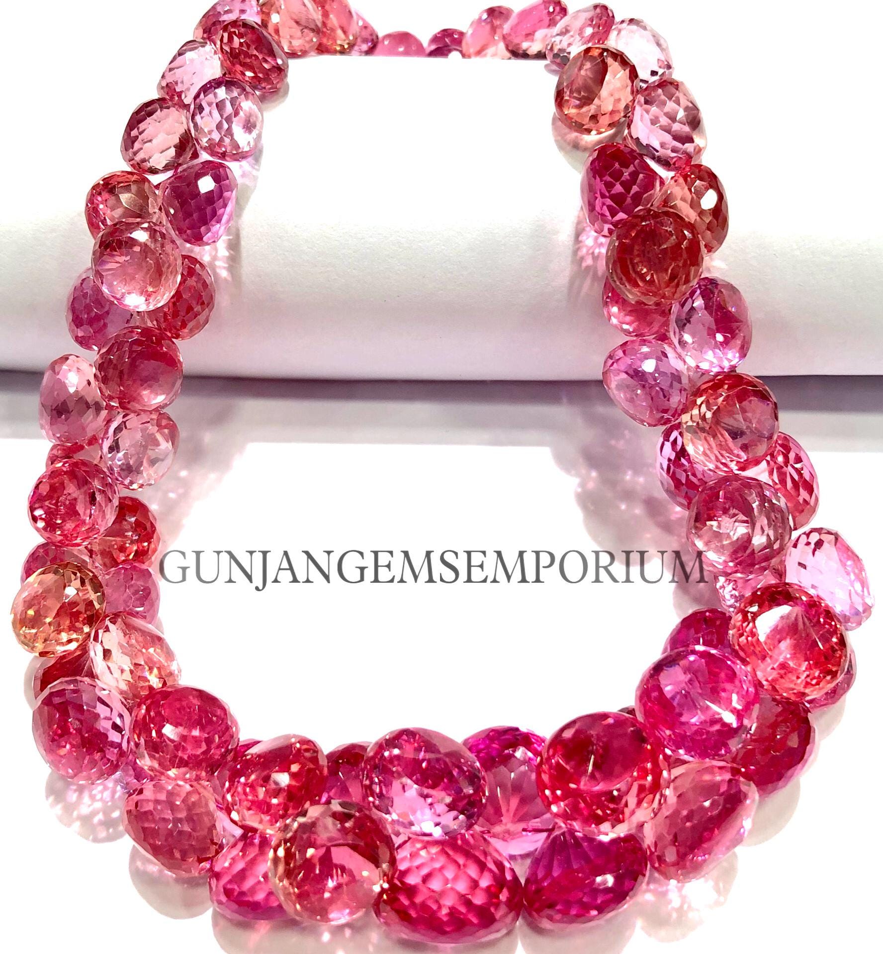Rare Sparkling Pink Padparadscha Sapphire Gemstone Beads Aaaa+ Colorful Deep Pink Sapphire Onion Shape Beads 11” Faceted Sapphire Briolettes Rare Sparkling Pink Padparadscha Sapphire Gemstone Beads Aaaa+ Colorful Deep Pink Sapphire Onion Shape Beads 11” Faceted Sapphire Briolettes