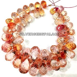 Rare Padparadscha Peach Sapphire Faceted Teardrop Beads AAAA+ Peachy Pink Sapphire Drops Briolette Sapphire Gemstone Beads Sapphire Bracelet