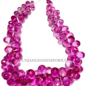 RARE~~AAA++ Quality~~Pink Sapphire Teardrop Beads Rose Pink Sapphire Faceted Teardrops Faceted Pink Sapphire Briolette Sapphire Necklace