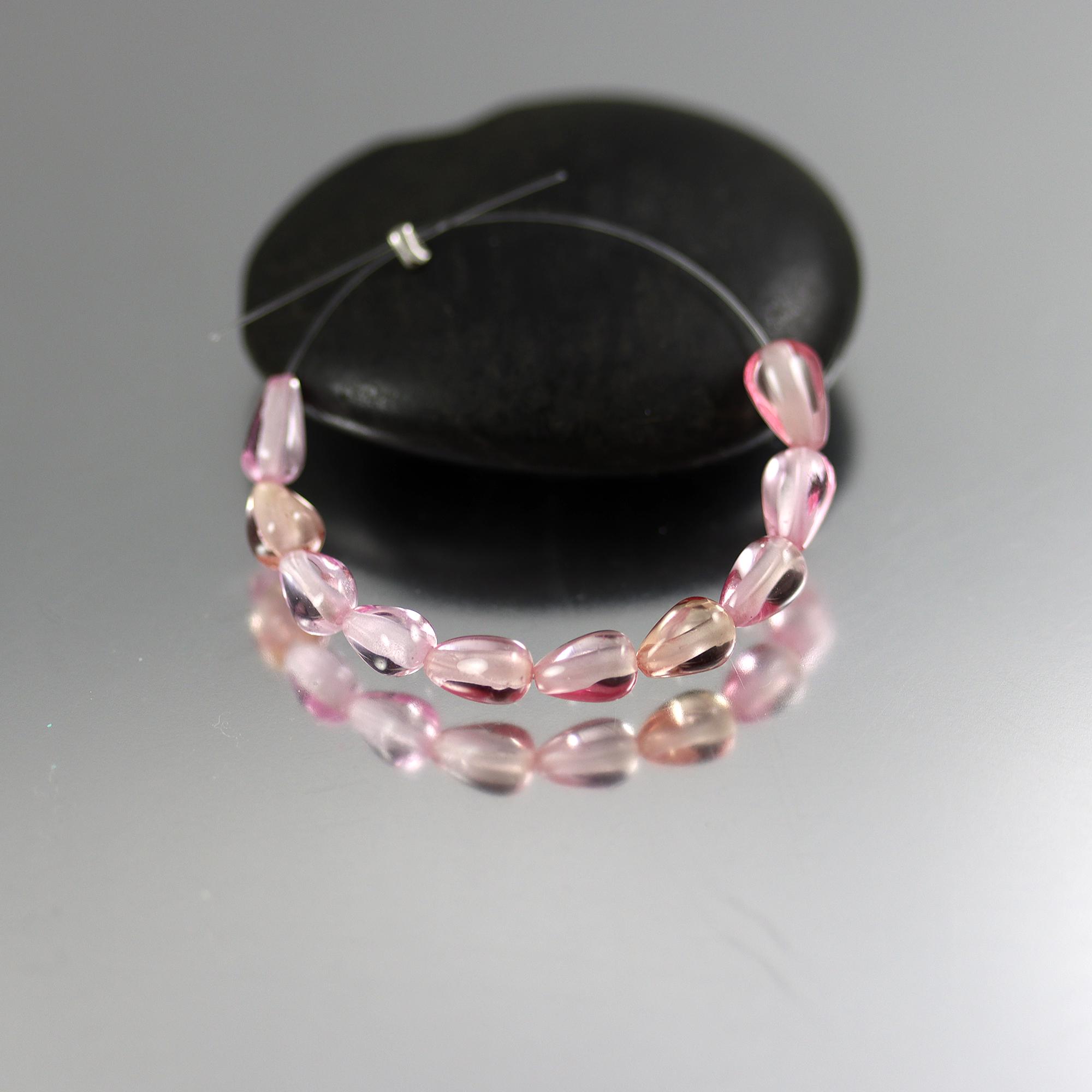 Pink Sapphire Smooth Drop Briolette Beads - Set Of 10 - 6 X 3 Mm