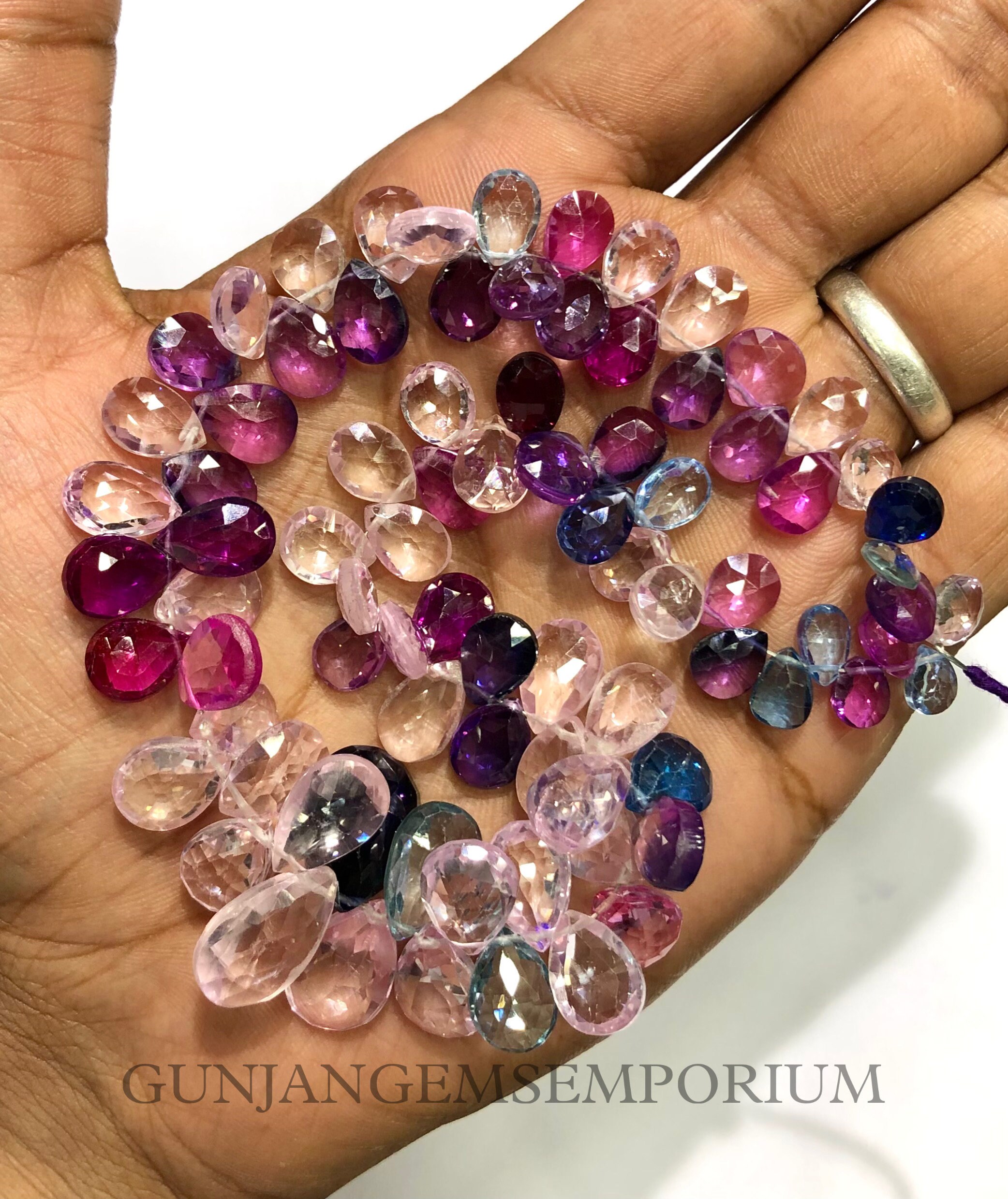 So Colorful~~pink Sapphire Briolettes Aaa+ Very Rare Mix Pink Sapphire Faceted Peardrops Beads Faceted Sapphire Almond Shape Gemstone Beads