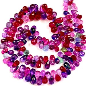 Superb~~AAAA++ Quality Pinkish Purple Sapphire Faceted Teardrop Beads Disco Multi Pink Sapphire Gemstone Beads 20” Purple Sapphire Necklace
