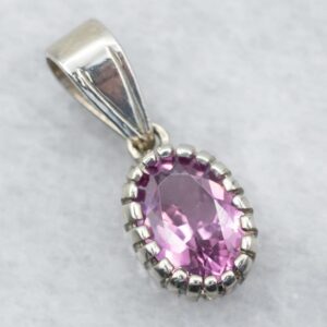 14K White Gold Pink Sapphire Solitaire Pendant, September Birthstone 14K White Gold Pink Sapphire Solitaire Pendant, September Birthstone