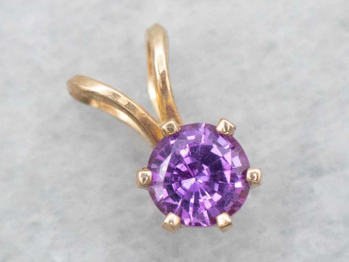 14k Yellow Gold Pink Sapphire Solitaire Pendant