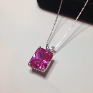 4ct Emerald Cut Pink Sapphire Pendant Necklace Trending Jewelry Gift 4ct Emerald Cut Pink Sapphire Pendant Necklace Trending Jewelry Gift
