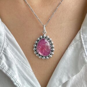 Pink Sapphire Pendant / 925 Sterling Silver / Healing Gemstone / Gifts For Her / Natural Gemstone / Rose Cut / Statement Pendant Psp-p-13.