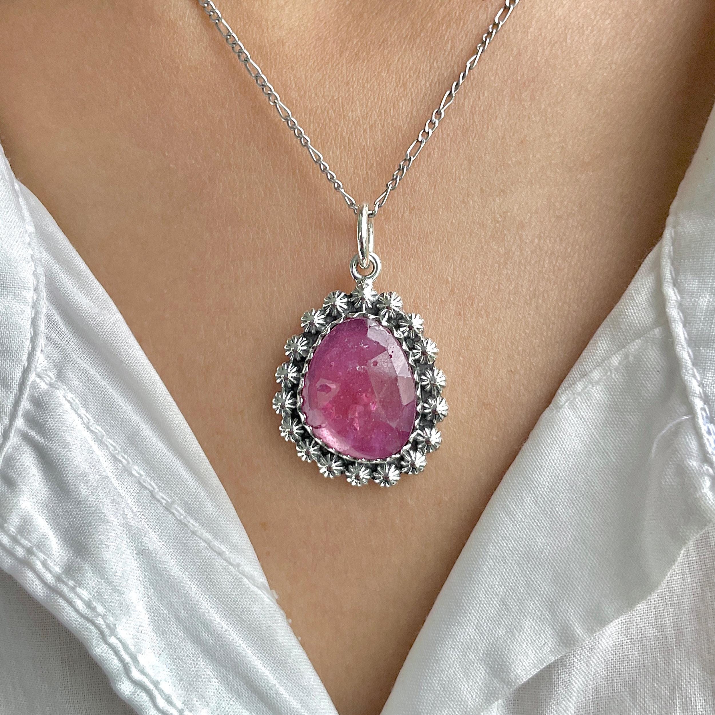 Pink Sapphire Pendant / 925 Sterling Silver / Healing Gemstone / Gifts For Her / Natural Gemstone / Rose Cut / Statement Pendant Psp-p-13.