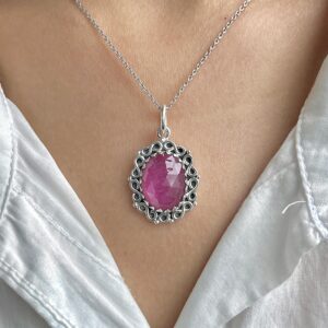Pink Sapphire Pendant / 925 Sterling Silver / Healing Gemstone / Gifts For Her / Natural Gemstone / Rose Cut / Statement Pendant Psp-p-8.