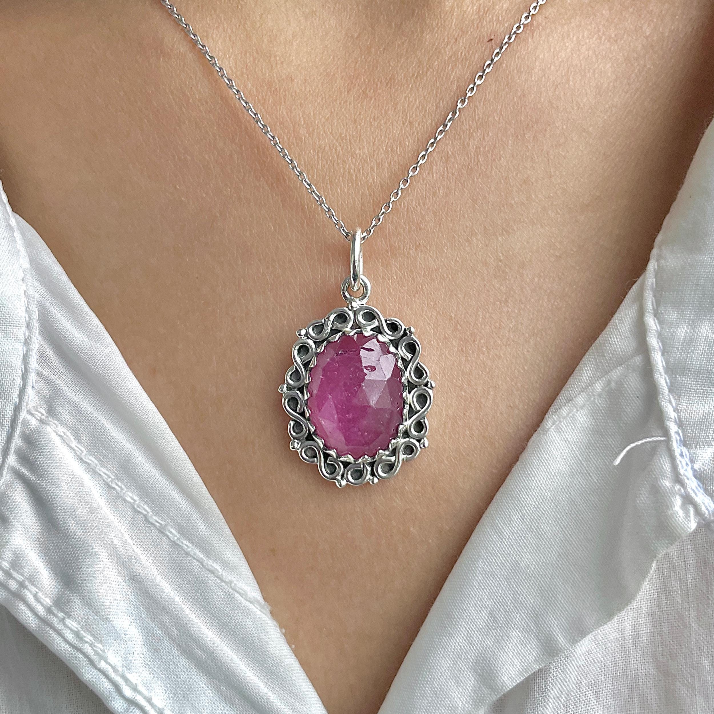 Pink Sapphire Pendant / 925 Sterling Silver / Healing Gemstone / Gifts For Her / Natural Gemstone / Rose Cut / Statement Pendant Psp-p-8.