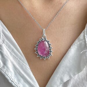 Pink Sapphire Pendant / 925 Sterling Silver / Healing Gemstone / Gifts For Her / Natural Gemstone / Rose Cut / Statement Pendant Psp-p-1.