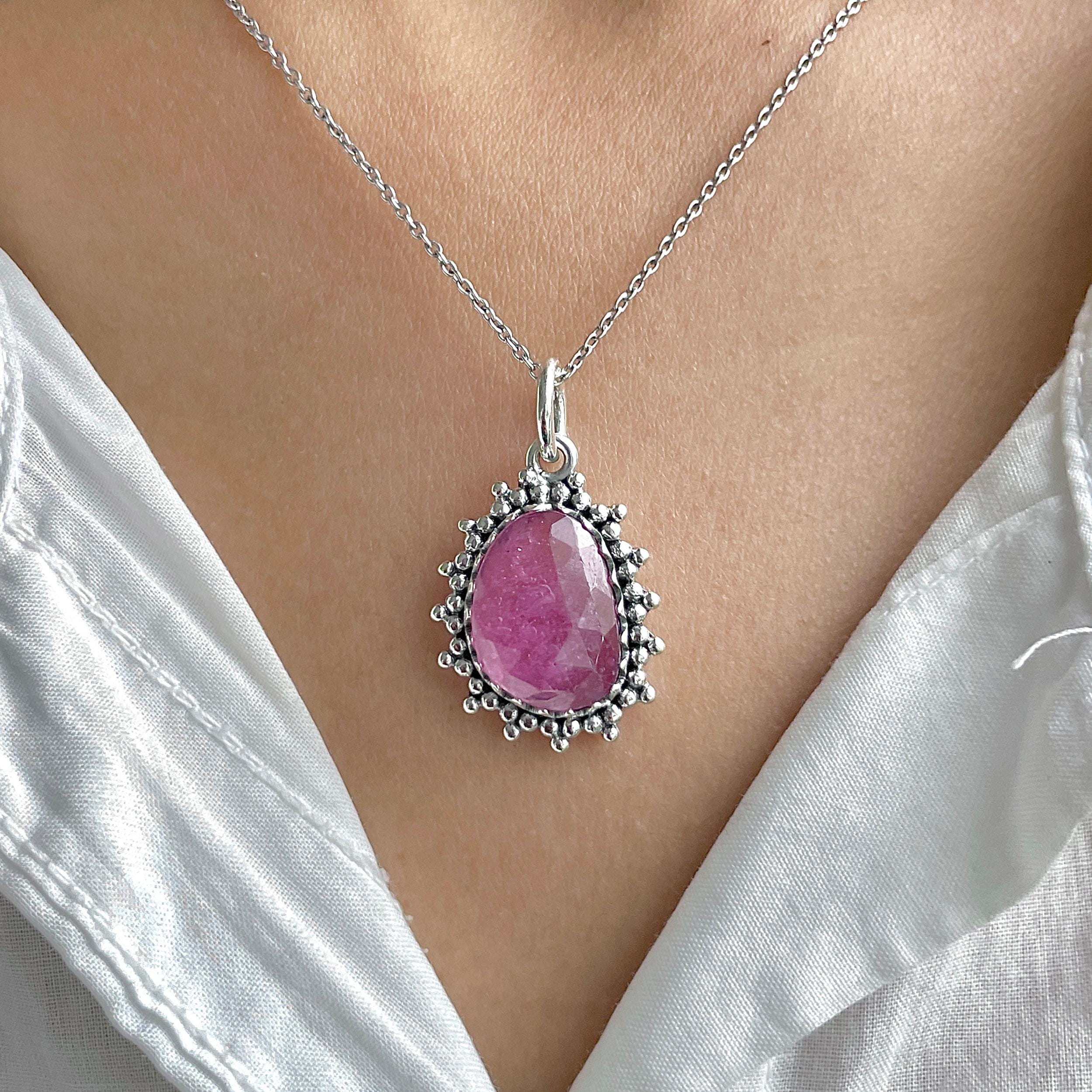 Pink Sapphire Pendant / 925 Sterling Silver / Healing Gemstone / Gifts For Her / Natural Gemstone / Rose Cut / Statement Pendant Psp-p-1.