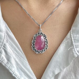 Pink Sapphire Pendant / 925 Sterling Silver / Healing Gemstone / Gifts For Her / Natural Gemstone / Rose Cut / Statement Pendant Psp-p-17.