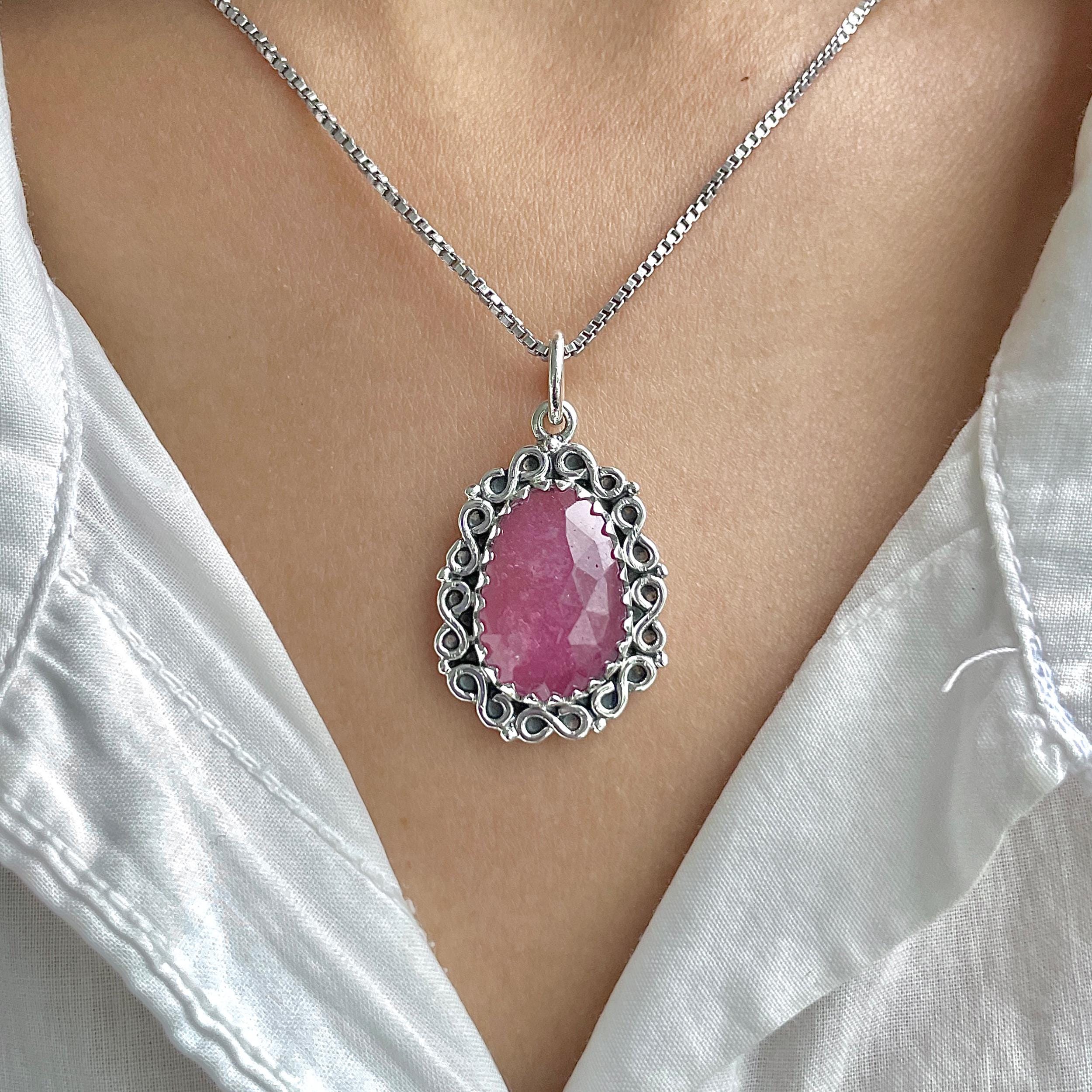 Pink Sapphire Pendant / 925 Sterling Silver / Healing Gemstone / Gifts For Her / Natural Gemstone / Rose Cut / Statement Pendant Psp-p-17.