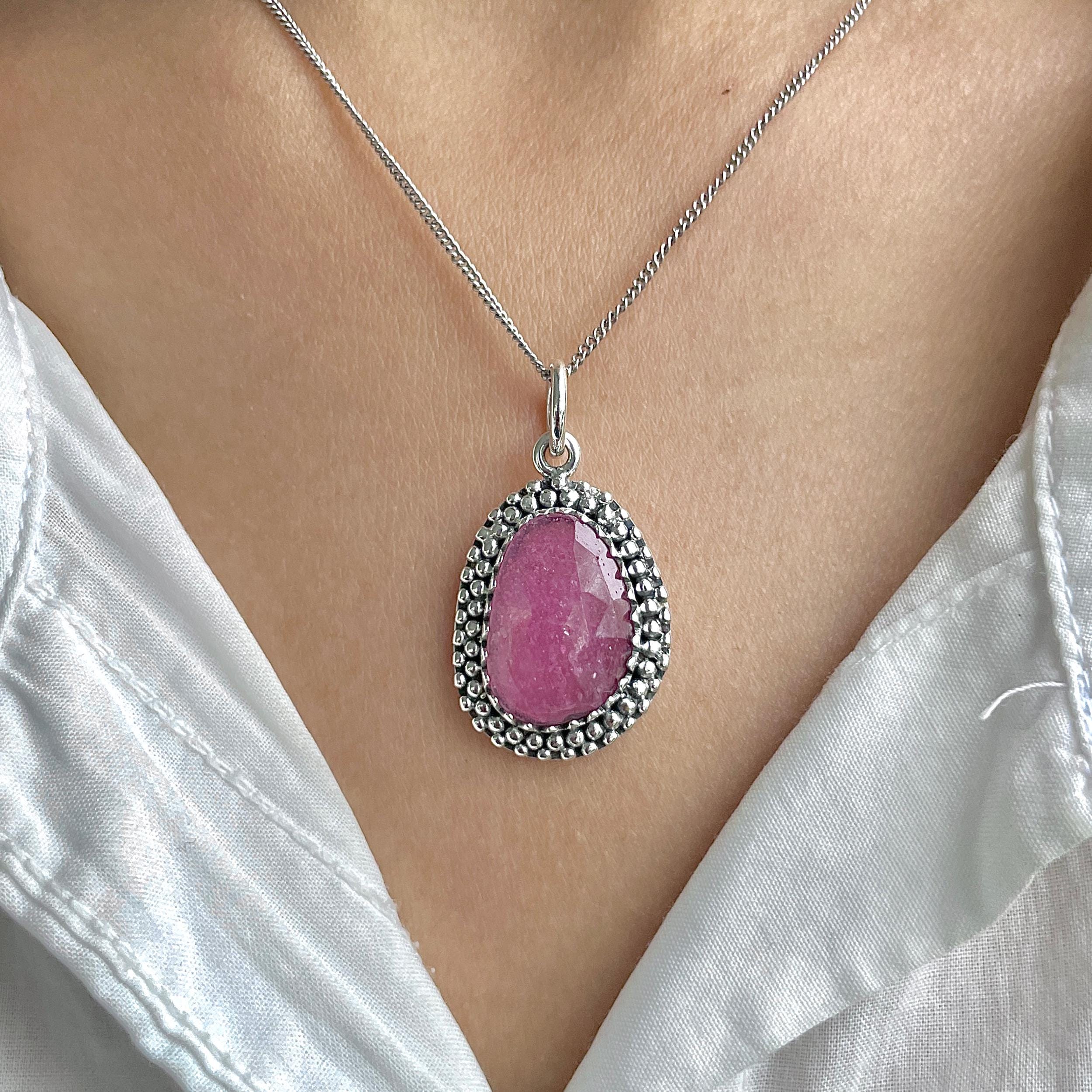 Pink Sapphire Pendant / 925 Sterling Silver / Healing Gemstone / Gifts For Her / Natural Gemstone / Rose Cut / Statement Pendant Psp-p-9.