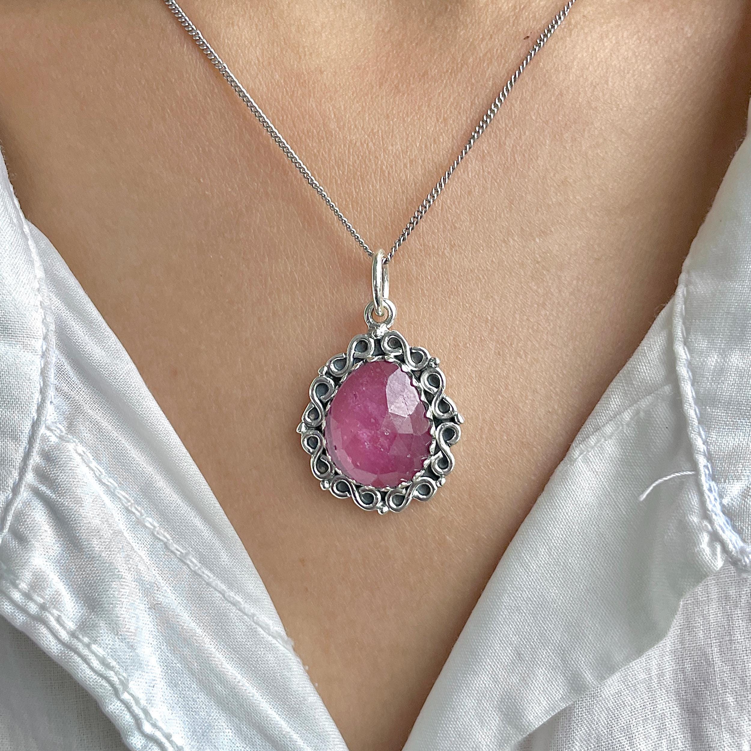 Pink Sapphire Pendant / 925 Sterling Silver / Healing Gemstone / Gifts For Her / Natural Gemstone / Rose Cut / Statement Pendant Psp-p-7.