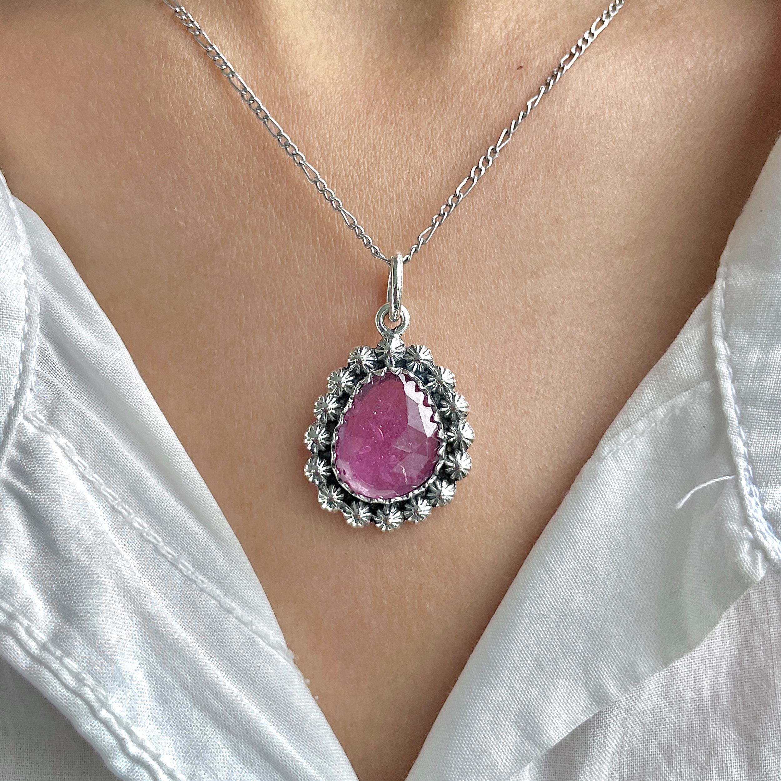 Pink Sapphire Pendant / 925 Sterling Silver / Healing Gemstone / Gifts For Her / Natural Gemstone / Rose Cut / Statement Pendant Psp-p-2.