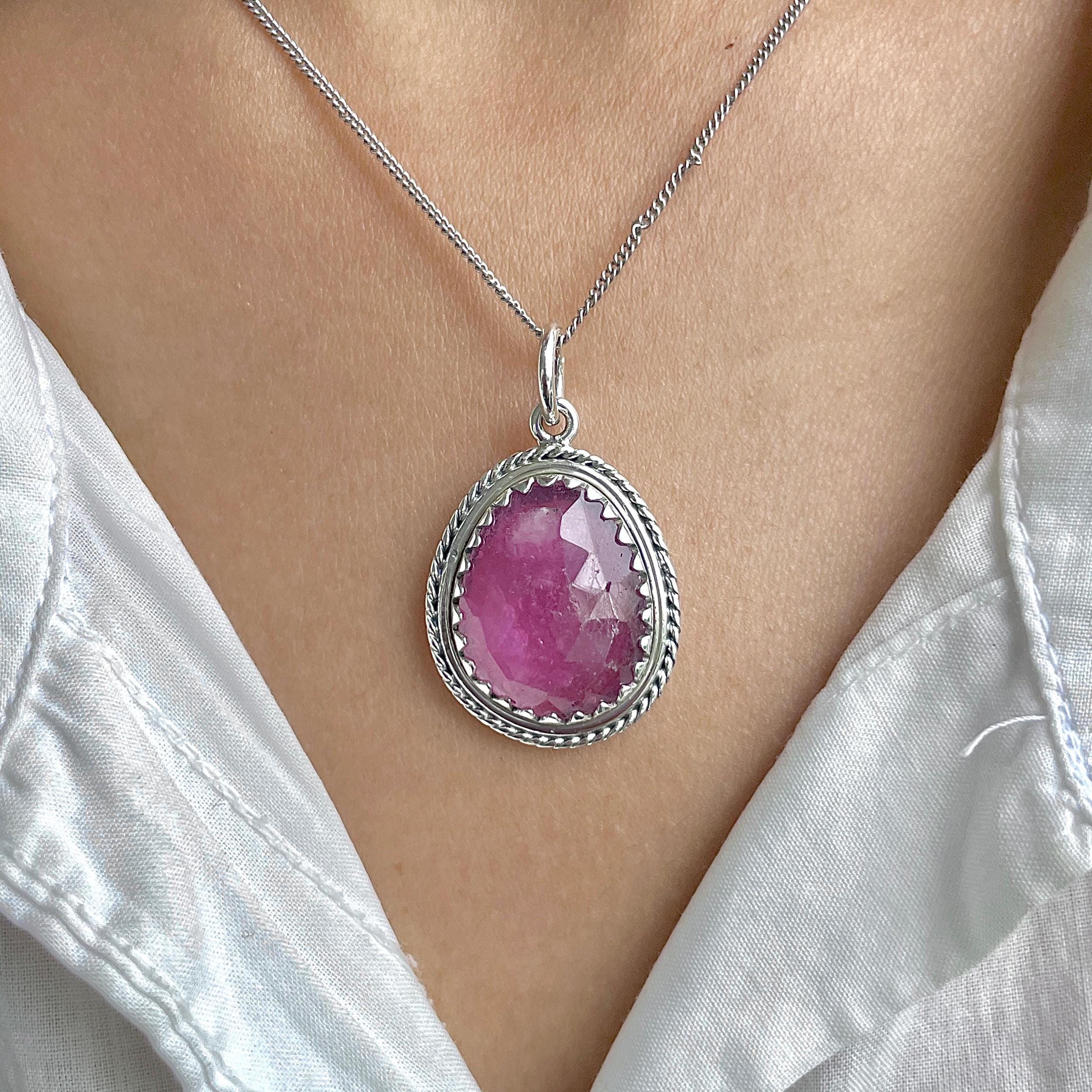 Pink Sapphire Pendant / 925 Sterling Silver / Healing Gemstone / Gifts For Her / Natural Gemstone / Rose Cut / Statement Pendant Psp-p-27.