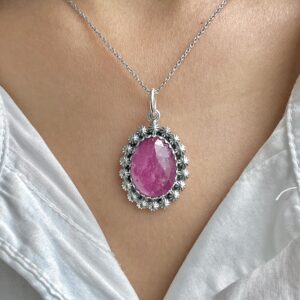 Pink Sapphire Pendant / 925 Sterling Silver / Healing Gemstone / Gifts For Her / Natural Gemstone / Rose Cut / Statement Pendant Psp-p-19.