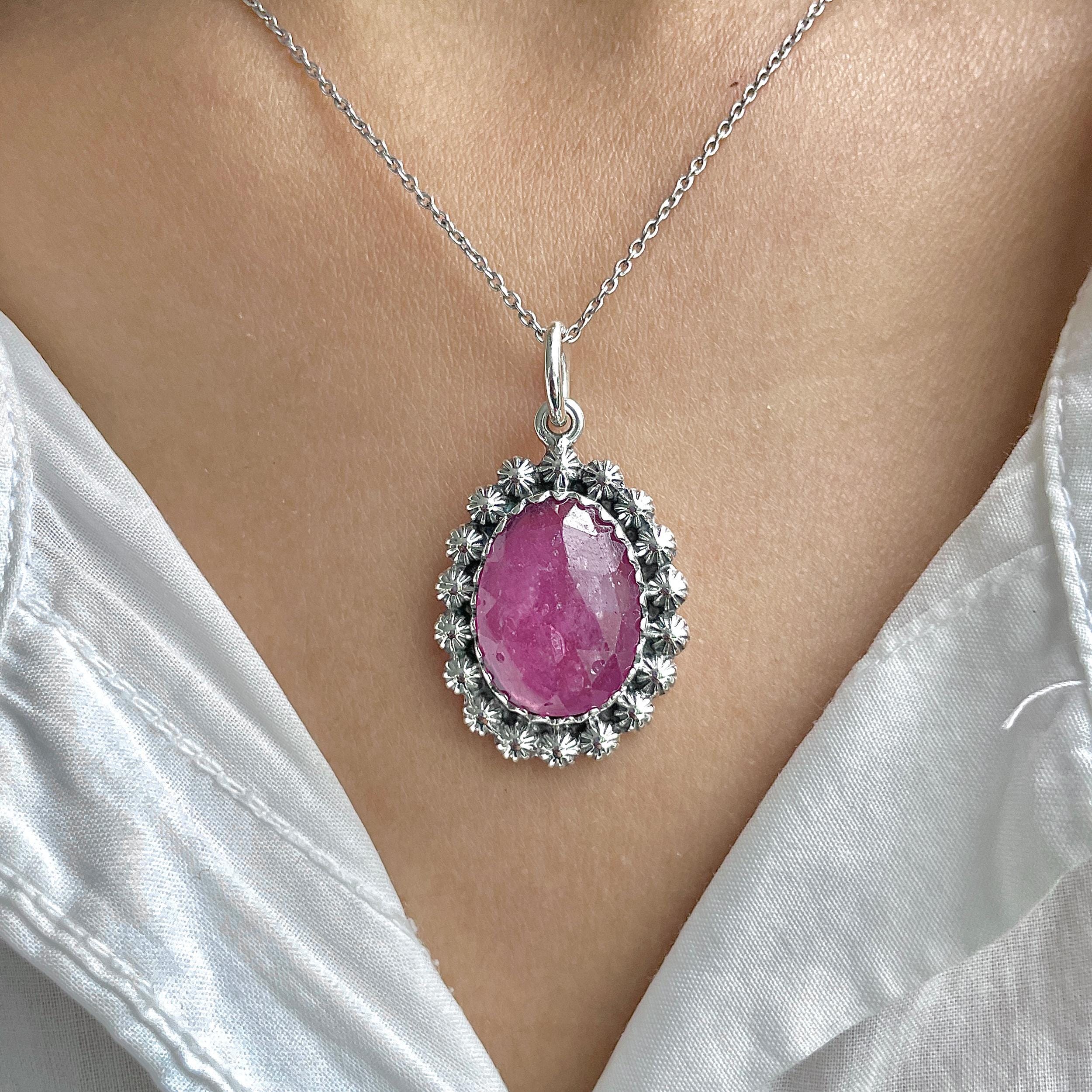 Pink Sapphire Pendant / 925 Sterling Silver / Healing Gemstone / Gifts For Her / Natural Gemstone / Rose Cut / Statement Pendant Psp-p-19.