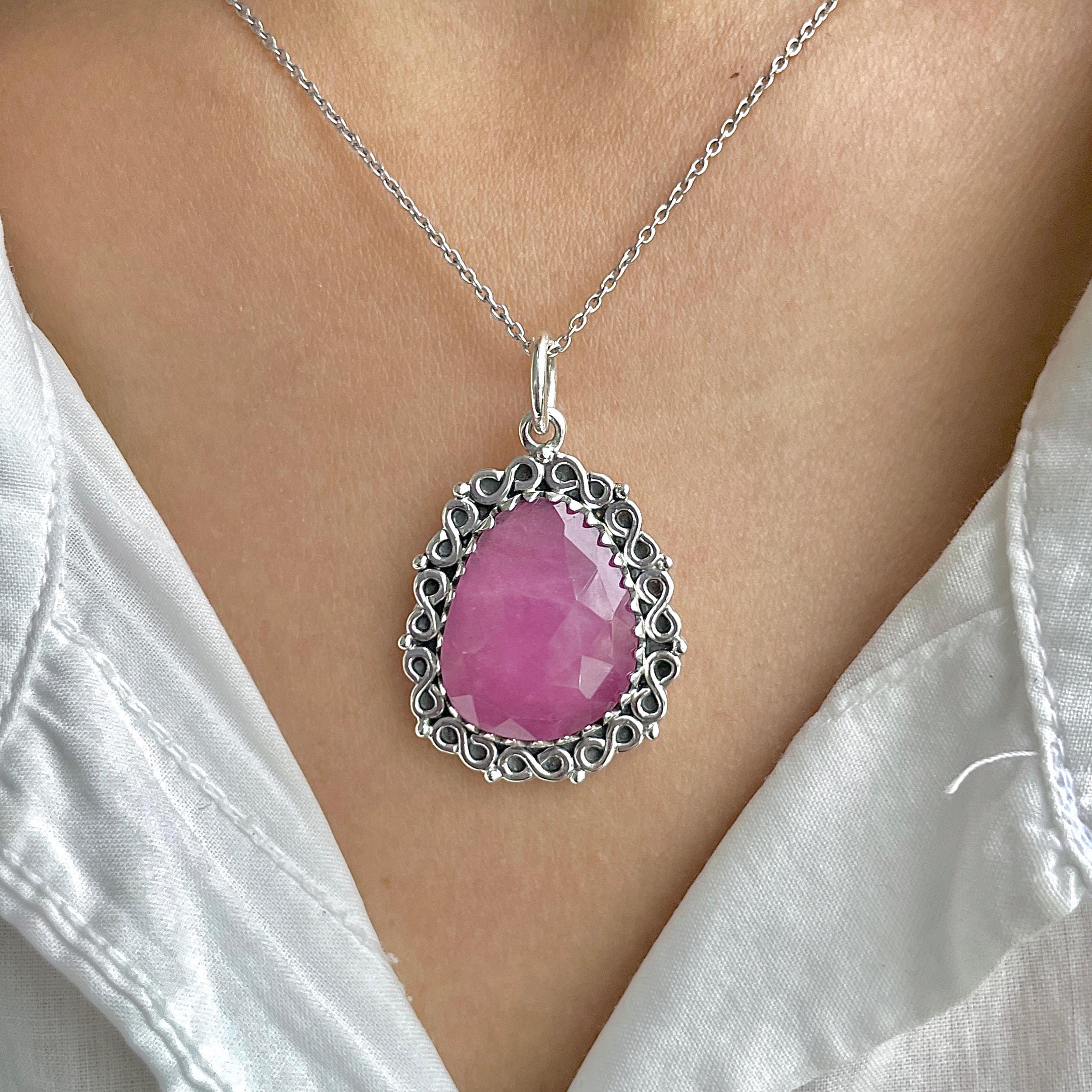 Pink Sapphire Pendant / 925 Sterling Silver / Healing Gemstone / Gifts For Her / Natural Gemstone / Rose Cut / Statement Pendant Psp-p-32.