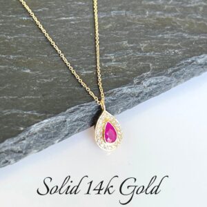 Pink Sapphire and Diamond Necklace, Fuchsia Sapphire Teardrop Pendant, Solid 14k Gold, September Birthstone, Gold Minimalist Jewelry Gift Pink Sapphire and Diamond Necklace, Fuchsia Sapphire Teardrop Pendant, Solid 14k Gold, September Birthstone, Gold Minimalist Jewelry Gift
