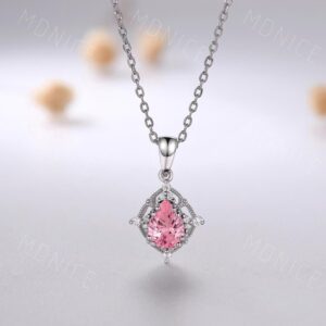 Art Deco Pear Pink Sapphire Silver Necklace: Vintage Teardrop Pendant Art Deco Pear Pink Sapphire Silver Necklace: Vintage Teardrop Pendant